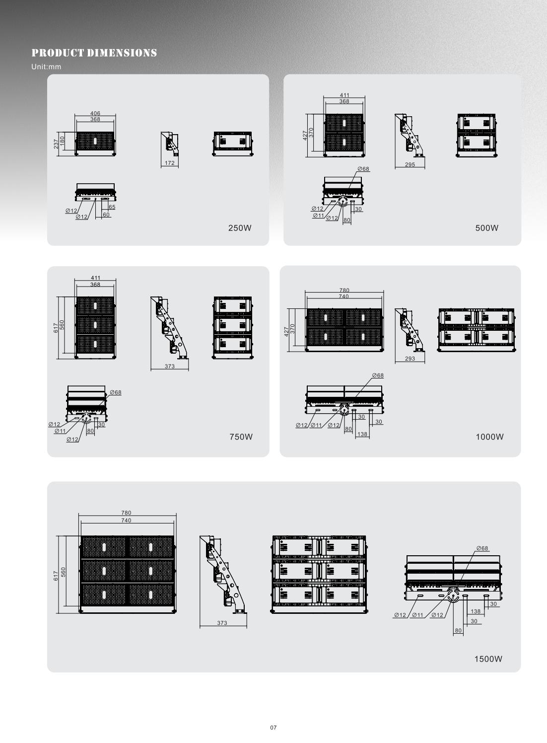1000W IP66 LED Flood Light for Sports Court High Mast Lighting