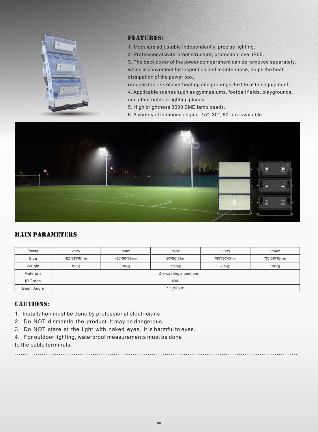 1000W IP66 LED Flood Light for Sports Court High Mast Lighting