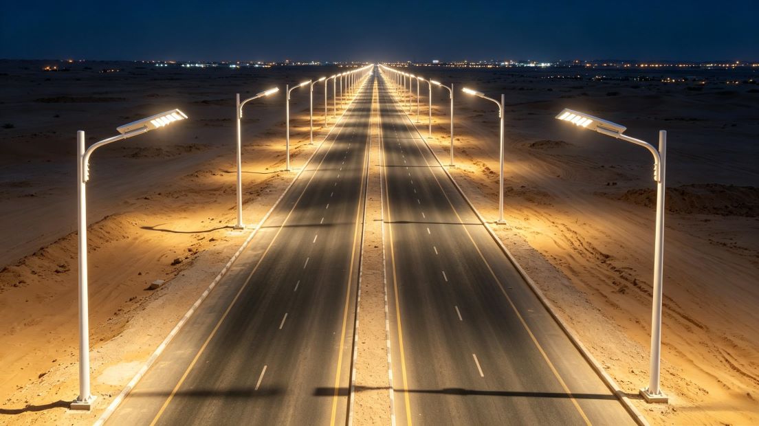 XCPB solar street light night lighting effect Saudi town main road