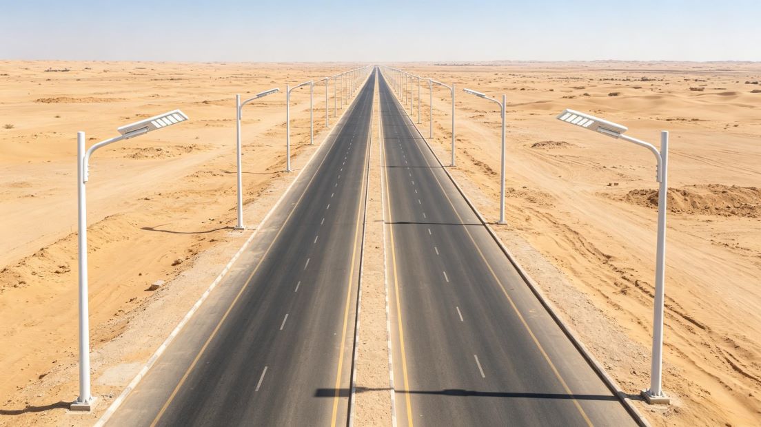  XCPB 100W solar street light Saudi Arabia 58℃ high temperature main road project
