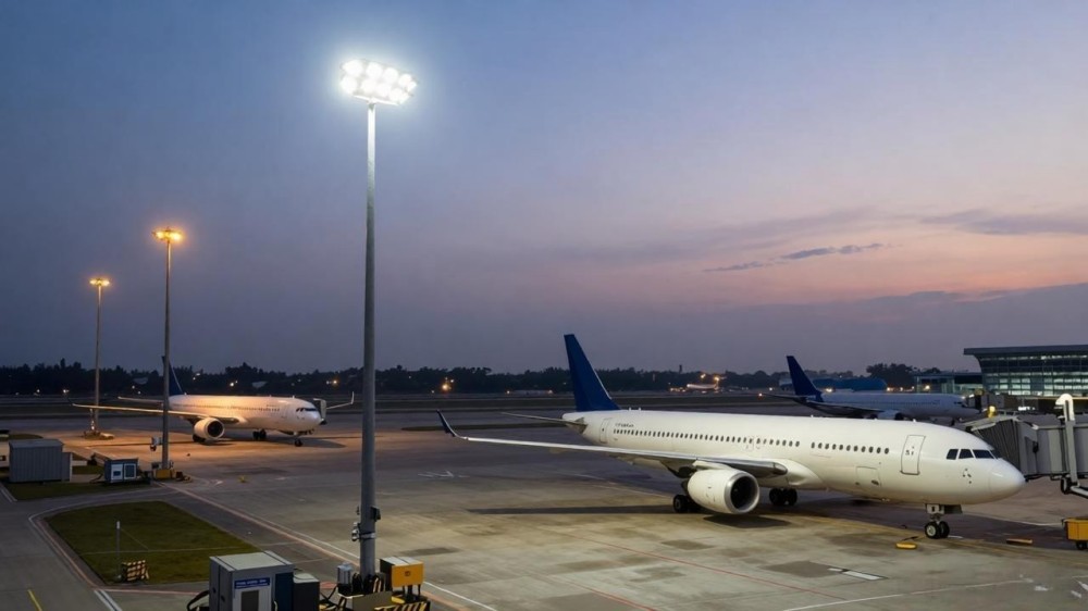 HPS vs LED high mast light comparison for airport apron lighting